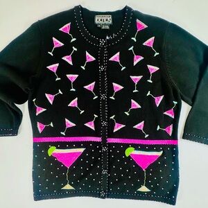 Berek Black and Pink Martini Sweater Cardigan